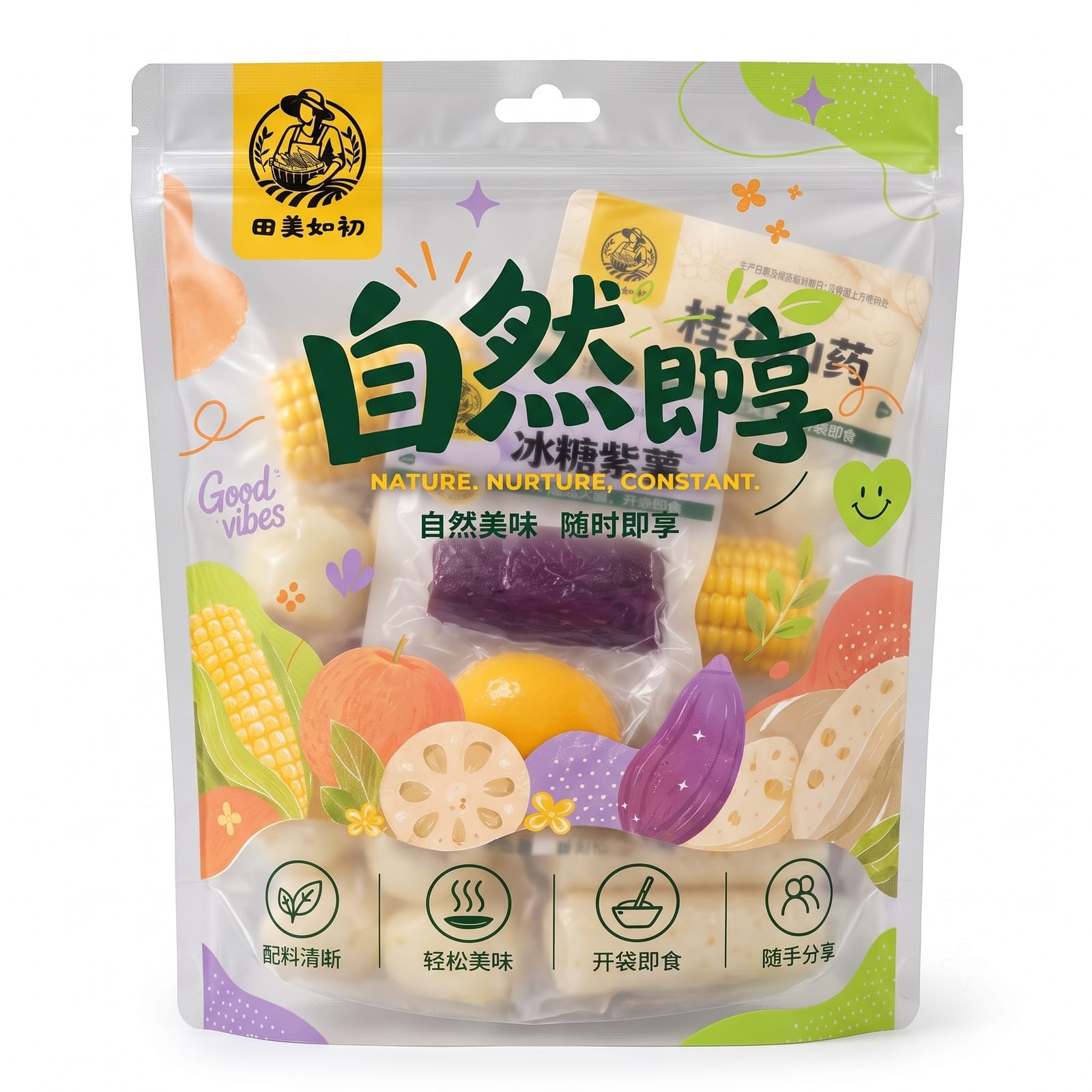 四宝杂锦 - 水果玉米粒/桂花山药/冰糖马蹄/爆汁黄桃包装正面